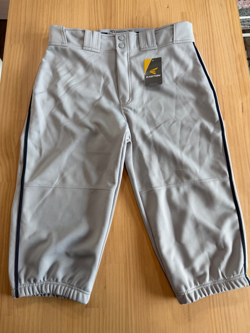 Easton Men's Light Gray Athletic Shorts with Navy Side Stripe B2